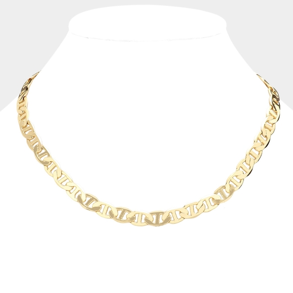 Gold Mariner Link 18" 8mm Necklace Chain Simple Casual Jewelry Metal - Picture 1 of 4